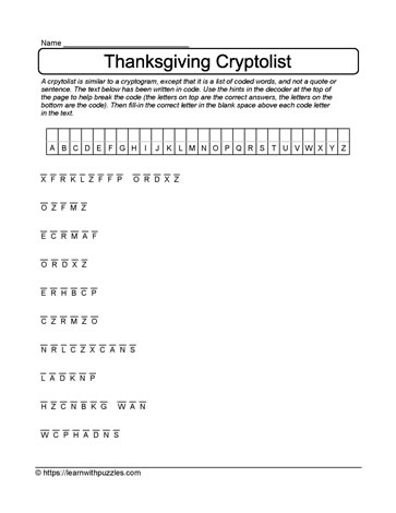 Thanksgiving Cryptolist #11